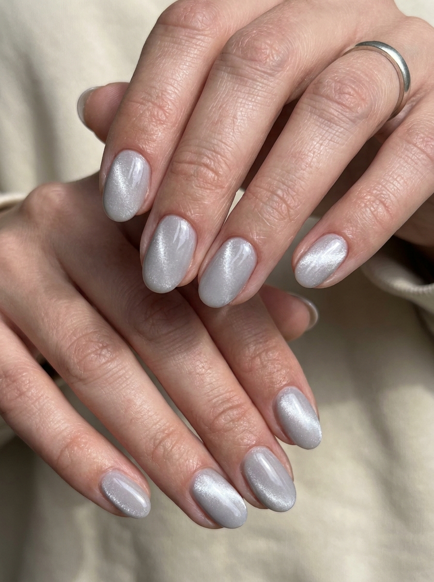 Pearl Gray Velvet Nails